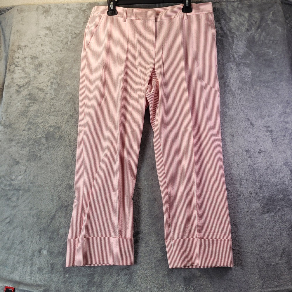 Boston Proper Red White Striped Seersucker Cropped Cuffed Pants Womens Size 12 - Picture 2 of 10